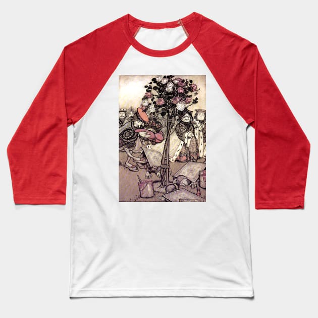 Painting the Roses Red - Alice in Wonderland - Arthur Rackham Baseball T-Shirt by forgottenbeauty